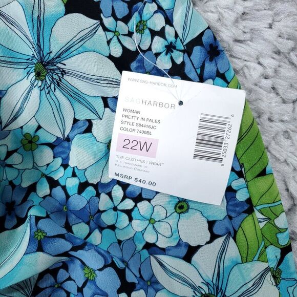 Sag Harbor Green Blue Floral Fit and Flare Flouncy Hem Skirt Size 22W - Picture 4 of 7